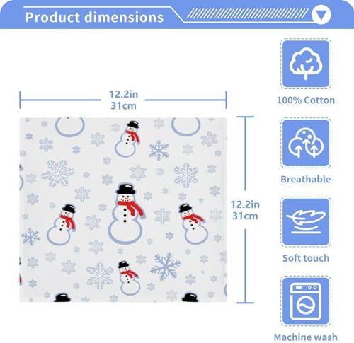 Christmas Snowman Washcloths 2 Pack Soft Absorbent Cotton Face Towels