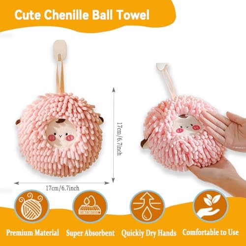 FHDUSRYO 2-Pack Fuzzy Ball Hand Towels Soft Durable Kitchen Bathroom Use