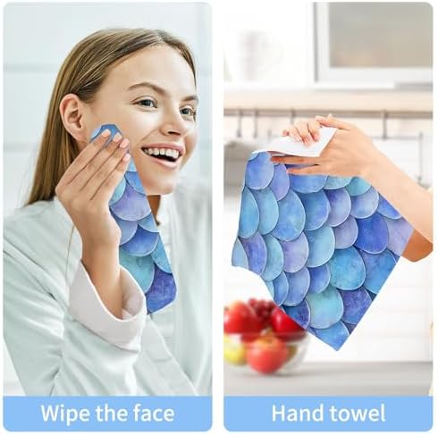 Xigua Mermaid Scales Washcloth Set 125-Inch Absorbent Fingertip Towels 2-Piece