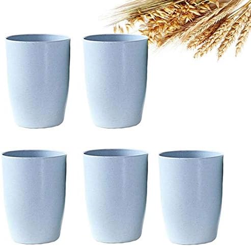 5-Pack Wheat Straw Reusable Drinking Cups - Blue 12 Oz