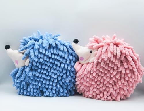 Fuzzy Ball Hand Towels Set of 2 Blue Pink