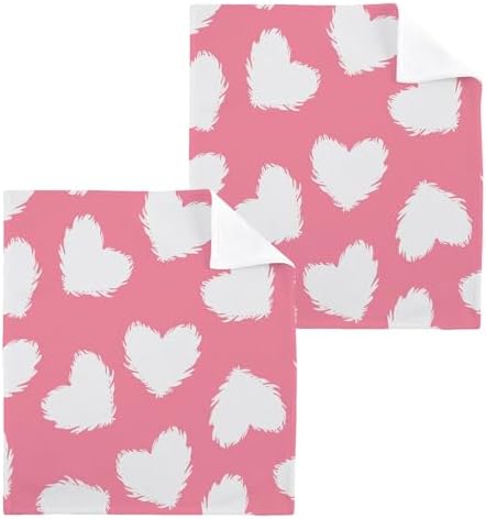 Xigua White Heart Washcloths Set of 2 12x12 Inch