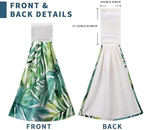 2-Piece Tropical Palm Leaves Towels with Hanging Loop Summer Green Dish Towels