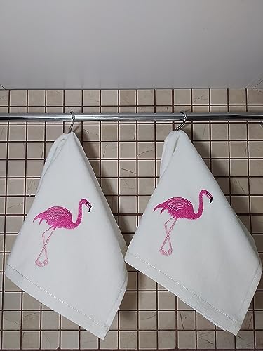 2-Pack Flamingo Cotton Hand Towels White - Perfect for Bathroom Kitchen