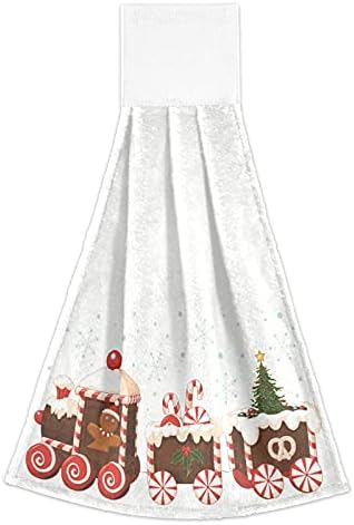 Aslsiy Christmas Gingerbread Train Hanging Kitchen Towels Set of 2
