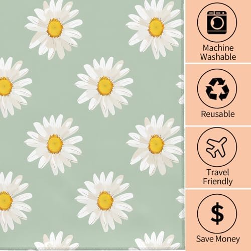 White Daisy Sage Green Hand Towels - 2 Pack 145 X 28