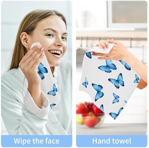 xigua Blue Butterflies Washcloths Set of 2 - 12x12 Inch
