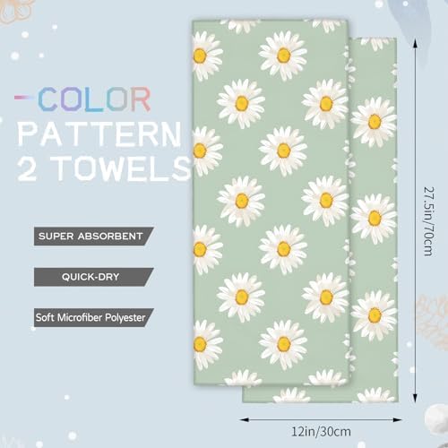 White Daisy Sage Green Hand Towels - 2 Pack 145 X 28