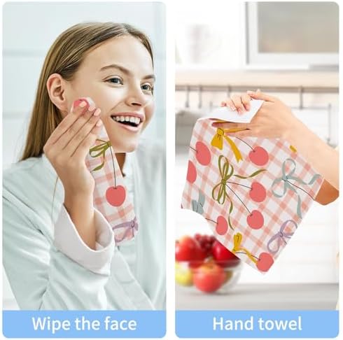 Xigua Cherries and Bows Washcloths Set of 2 12 x 12 Inch