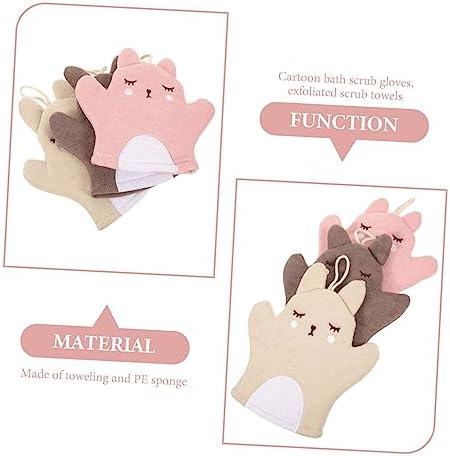 KALLORY Animal Bath Gloves 3pcs Soft Exfoliating Mitts