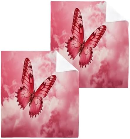 Pink Butterfly Washcloths 2 Pack Soft Absorbent Baby Face Towels