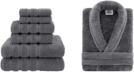 American Soft Linen MediumLarge Unisex Robe 6-Piece Towel Set Bundle Boho Vibes