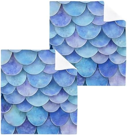 Xigua Mermaid Scales Washcloth Set 125-Inch Absorbent Fingertip Towels 2-Piece