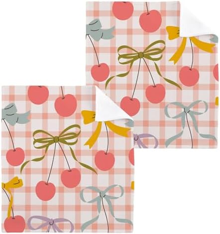 Xigua Cherries and Bows Washcloths Set of 2 12 x 12 Inch