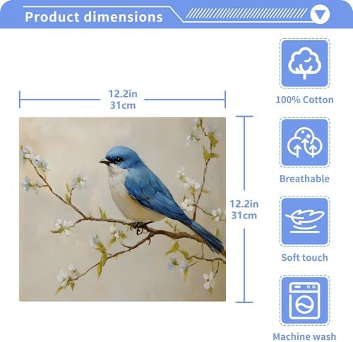 Xigua Blue Bird Washcloths Set of 2 12x12 Inch