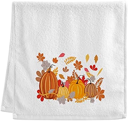 Autumn Leaves Pumpkins Hand Towels Fall Thanksgiving Red Orange Cotton Washcloths