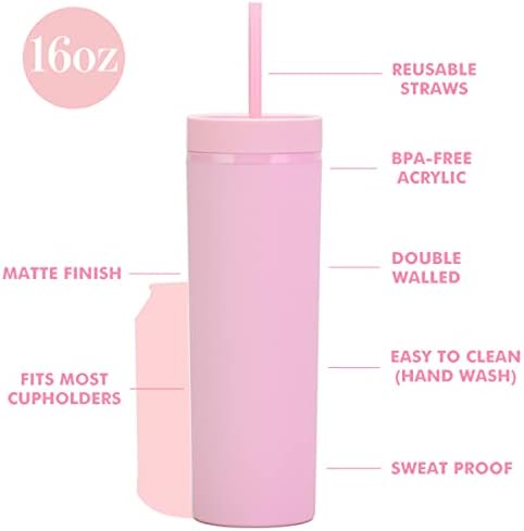 Matte Skinny Tumblers with Lids and Straws 16oz Bulk