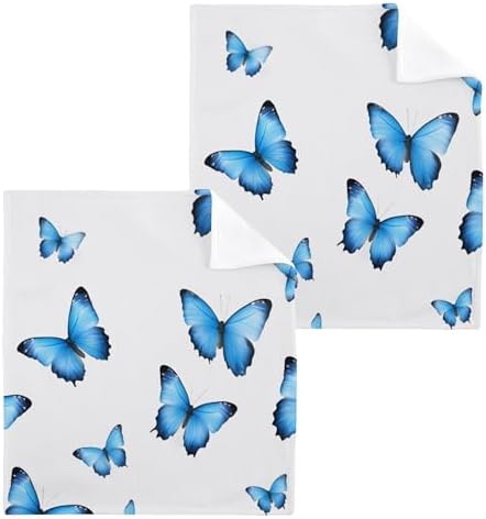 xigua Blue Butterflies Washcloths Set of 2 - 12x12 Inch