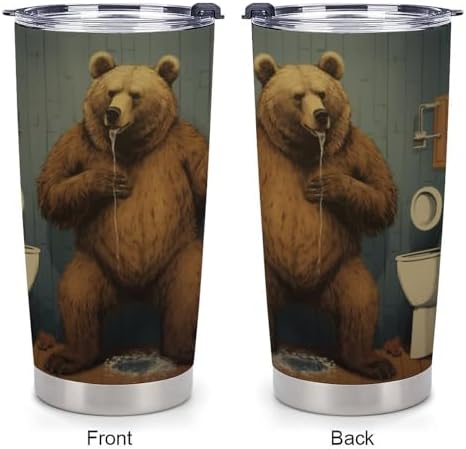 A Brown Bear Travel Tumbler Insulated Stainless Steel 20 oz with Lid