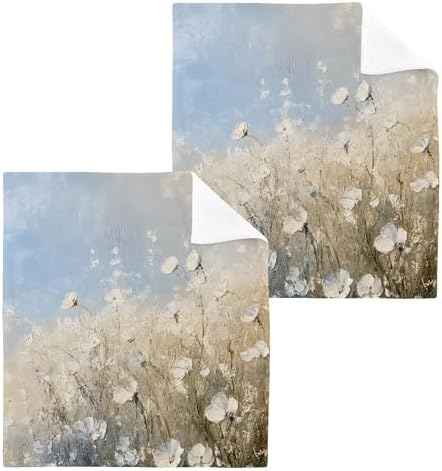 Xigua White Flowers Washcloths Set of 2 12x12 Inch