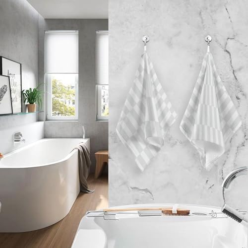 Stylish Plaid Bath Towels Set 2 x 16x28in Soft Durable