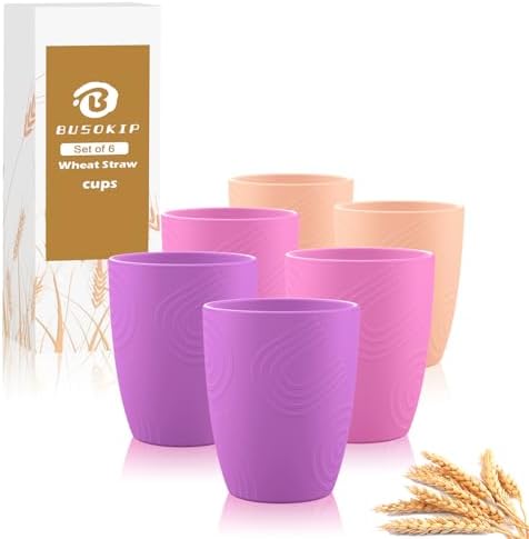 6 Pack Wheat Straw Cups Reusable Plastic Drinking Cups for Kids