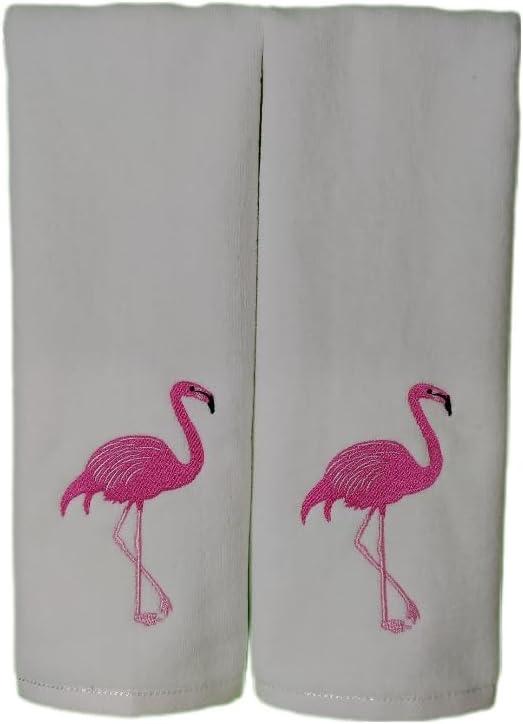2-Pack Flamingo Cotton Hand Towels White - Perfect for Bathroom Kitchen