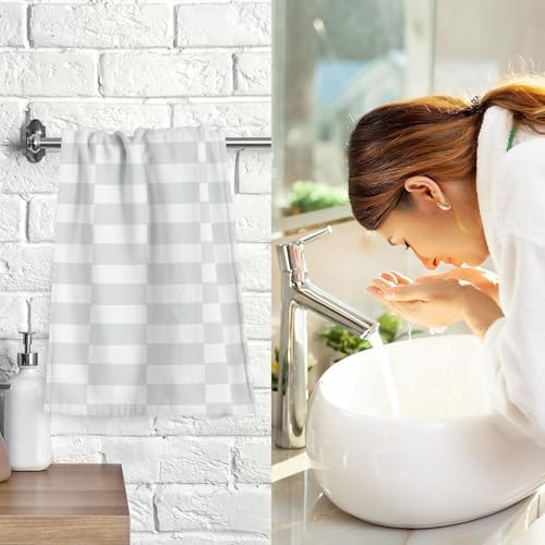 Stylish Plaid Bath Towels Set 2 x 16x28in Soft Durable