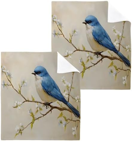 Xigua Blue Bird Washcloths Set of 2 12x12 Inch