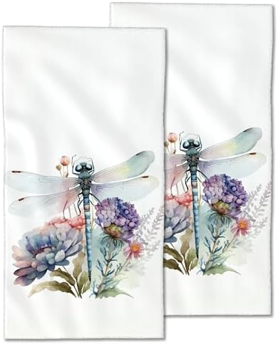2-Pack Hand Towels with Dragonfly Design Highly Absorbent and Soft