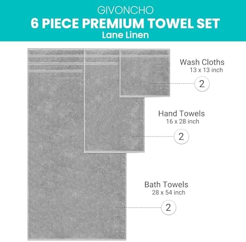GIVONCHO Premium 6-Piece Turkey Cotton Towel Set