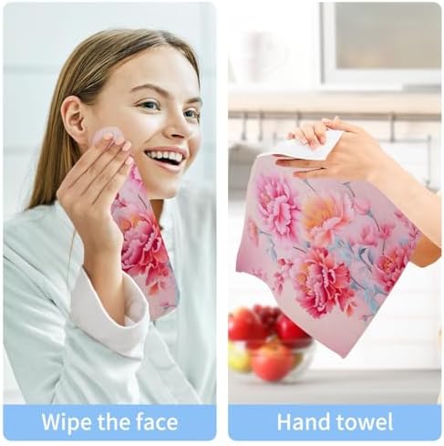 Yettasin Peony Flower Washcloths Soft Absorbent Reusable Baby Face Towels