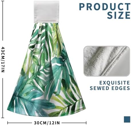 2-Piece Tropical Palm Leaves Towels with Hanging Loop Summer Green Dish Towels
