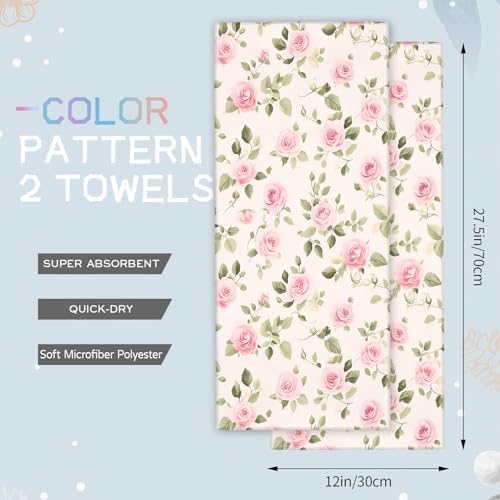 Floral Pink Rose Hand Towels - 2 Pack
