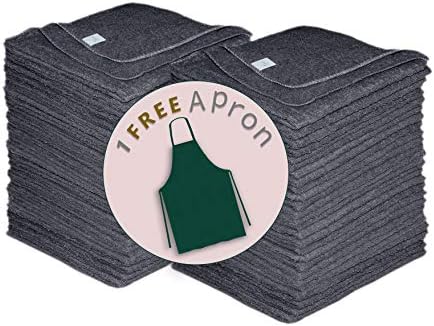 100 Cotton Washcloth Set 50 Pack 11x11 Grey with Free Apron
