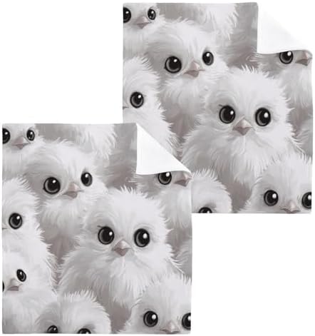 Cute White Chickens Washcloths Soft Cotton Face Towels 12x12 Inches 2 Pack