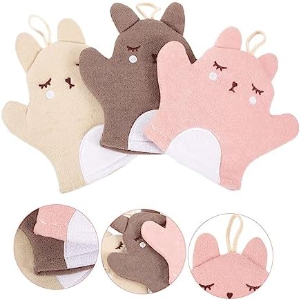 KALLORY Animal Bath Gloves 3pcs Soft Exfoliating Mitts
