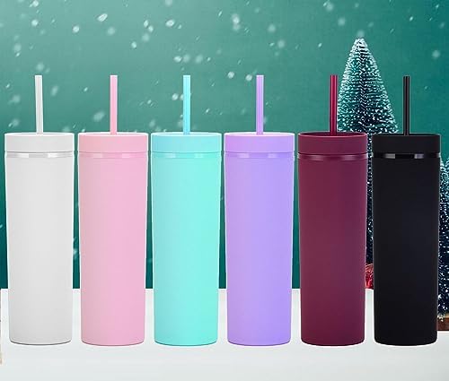 Matte Skinny Tumblers with Lids and Straws 16oz Bulk
