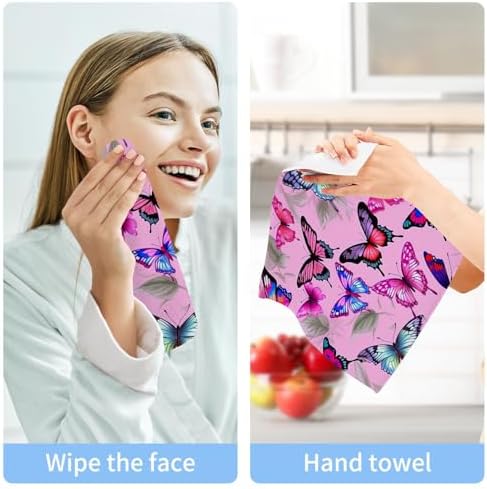 YETTASBIN Butterfly Washcloths 2 Pack Soft Absorbent Towels
