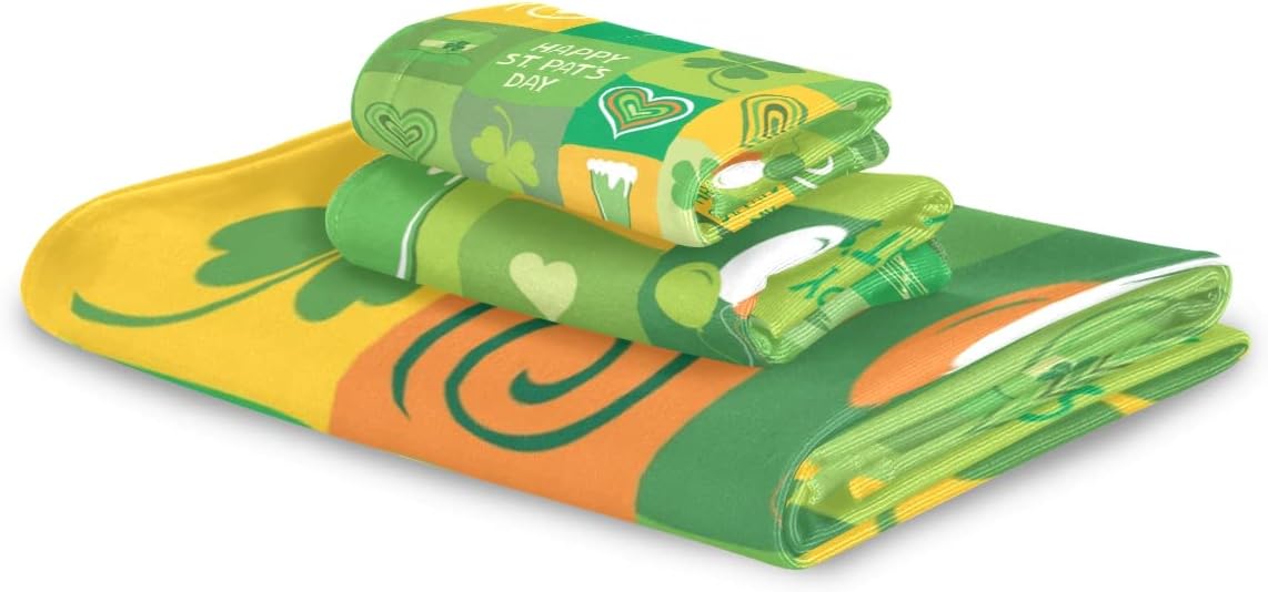 St Patricks Day Shamrock Bath Towels Set