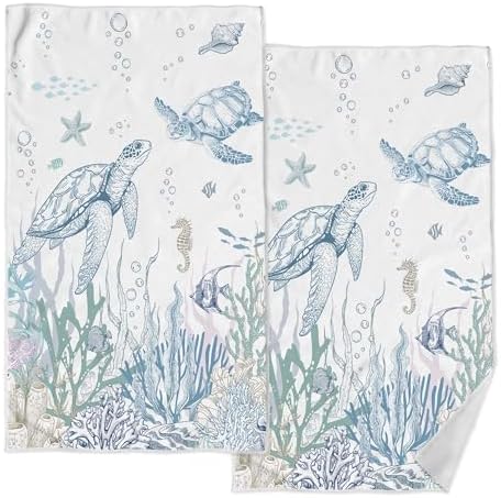Double-Hang Blue Sea Turtle Hand Towels