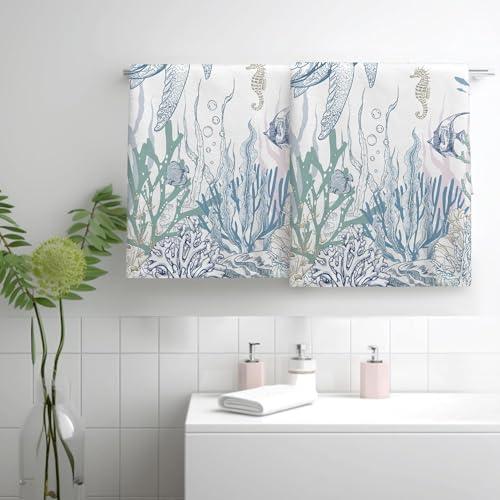 Double-Hang Blue Sea Turtle Hand Towels