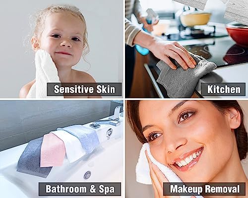 12-Piece Washcloth Set - Bamboo Cotton Blend 13x13 for Adults Kids
