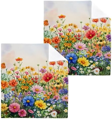 Colorful Wildflowers Washcloth Set - 12x12 Durable Absorbent