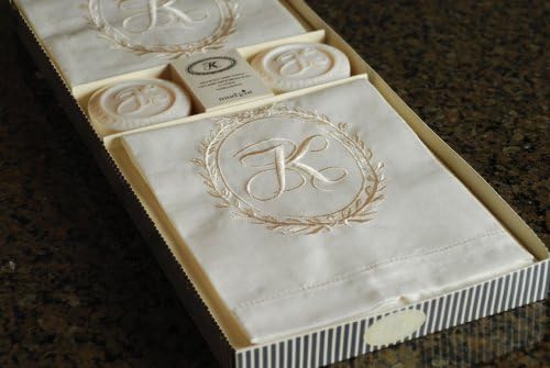 Mud Pie Letter K Cosmopolitan Home Linen Towels Round Soaps Set