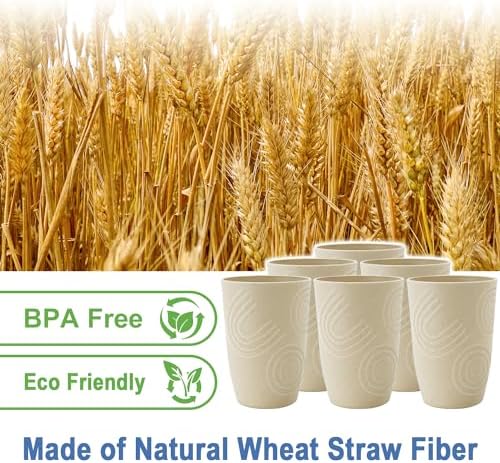 BUSOKIP Wheat Straw Cups 6 PCS Set 16 Oz Reusable