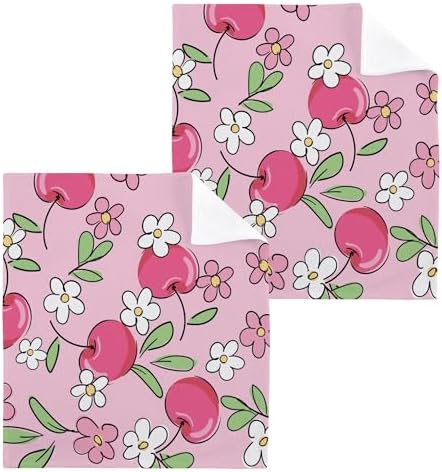 Xigua Cute Cherry Washcloths Set of 2 12x12 Inch