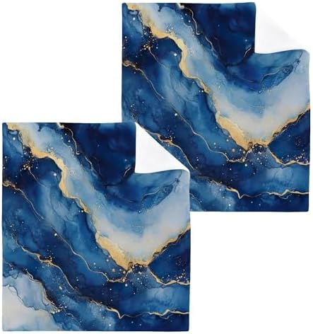 Xigua Blue and Gold Marble Washcloth Set - Fast Dry Multi-Purpose
