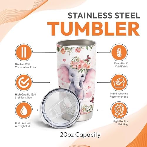 Personalized Elephant Tumbler Custom Design Gift for Kids and Adults