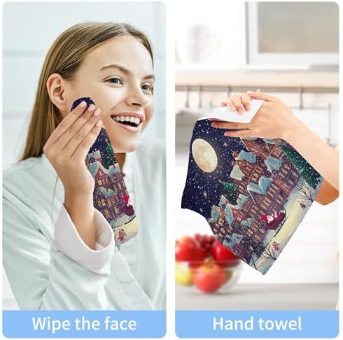 Christmas Night Scene Washcloth Set of 2-12 - Fast Drying 12x12 Inch Towels